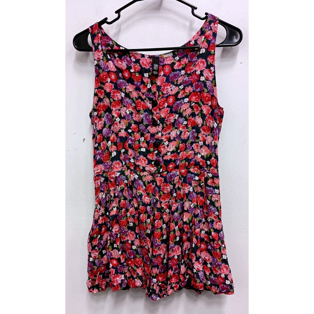 Y2K VTG Ezra Babydoll Tunic Top Womens Small Pink Sleeveless Floral BOHO